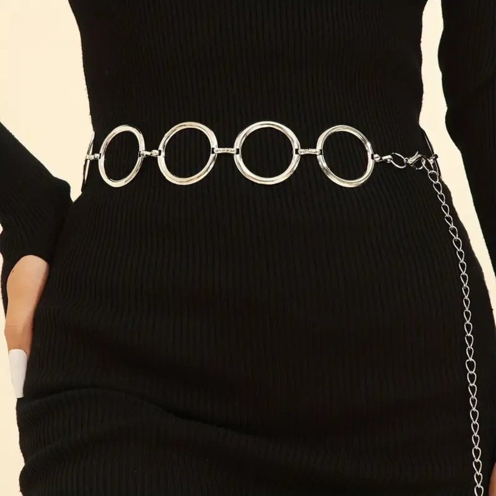 Accent Belt Circle Rings Hoop Metal Chain Dress Trendy Stylish Glam Sexy Fashion